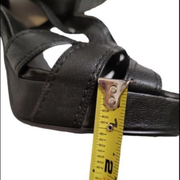 Moda Spana Women's Black Leather Slip On Open Toe Comfort High Heel Size 10M - Picture 7 of 8